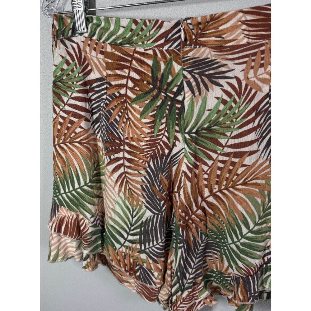 NWT Blue Rain Womens Tropical Leaf Print Shorts Large Ruffled Hem Beach Resort - Picture 3 of 12